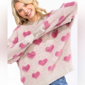 A Girl Thing Cozy Pink Heart Sweater Valentine S